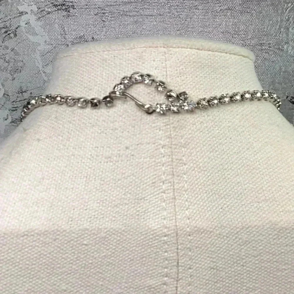 Rhinestone Bling Necklace with Rhinestone Dangle Drops Pendant Vintage 1950’s - Picture 3 of 3
